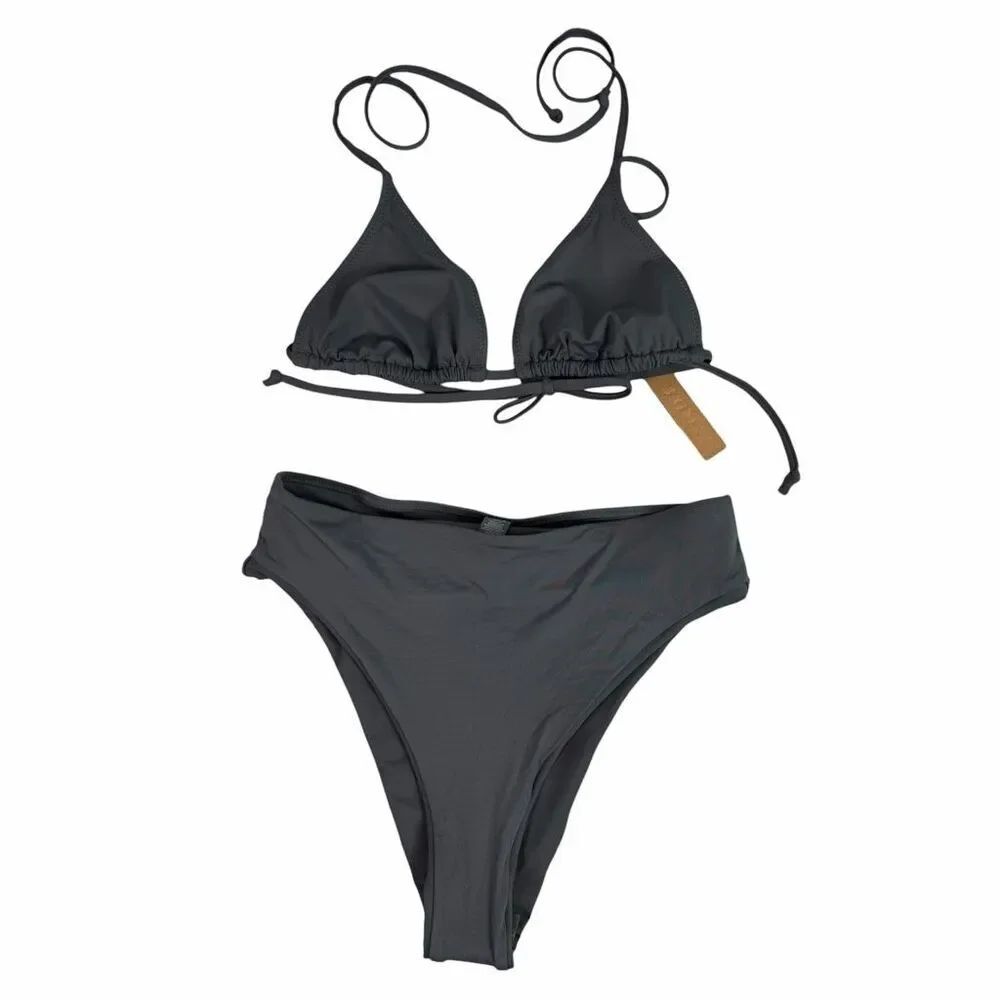 Skims Swim Mid Waist Bottom size Medium Triangle Top size Large Gunmetal